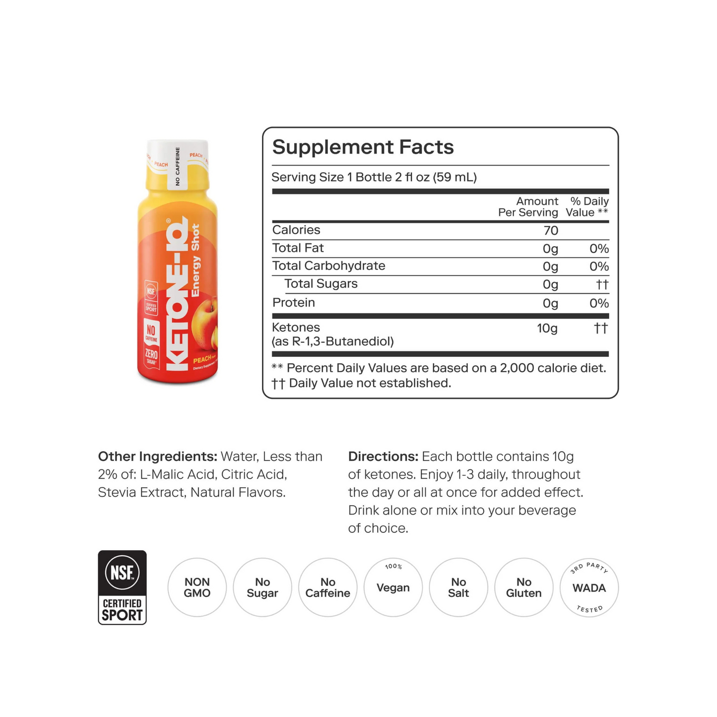 Energy Shot - Zero Sugar NO caffeine (Peach) 2 oz.