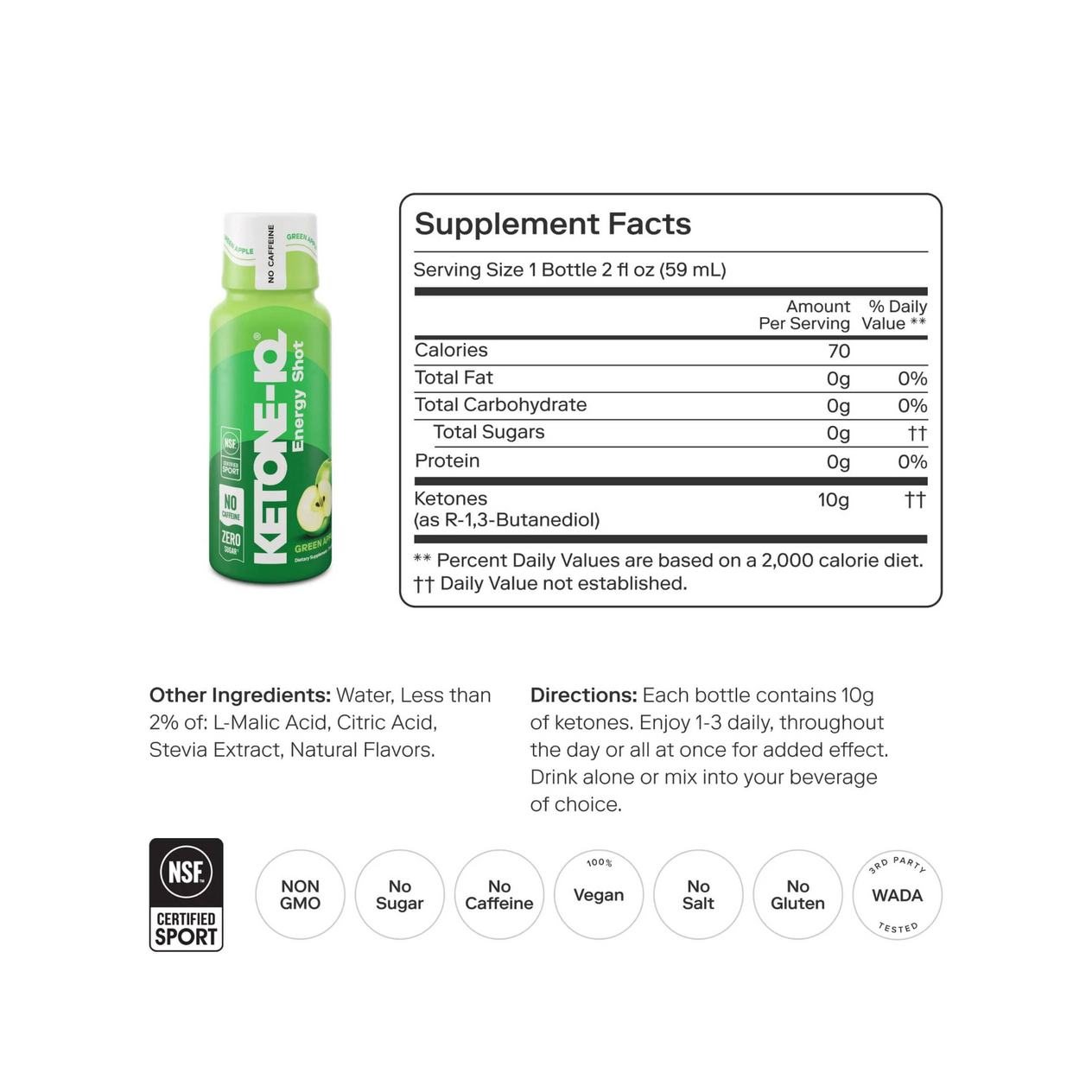 Energy Shot - Zero Sugar NO Caffeine (Green Apple) 2 oz.